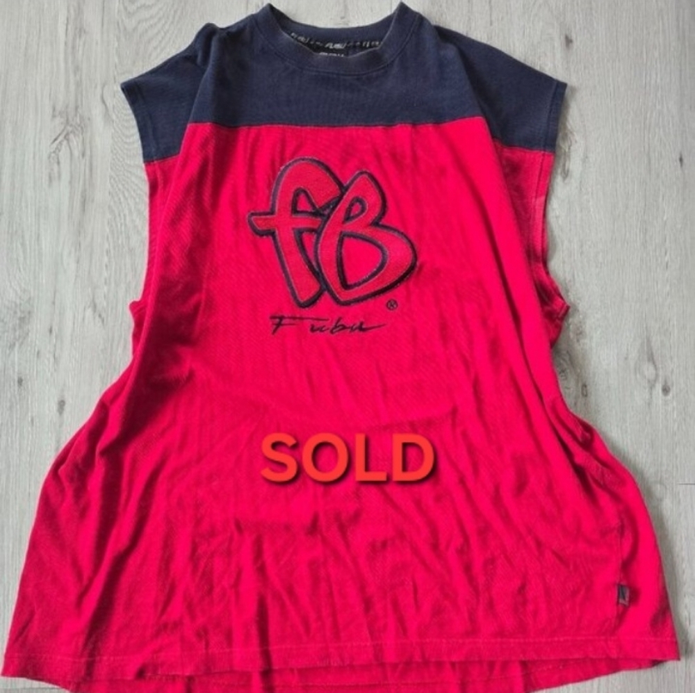 vintage 90's FUBU | red blue colorblock sleeveless t-shirt | MENS 4XL